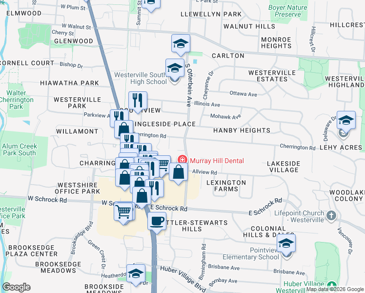 map of restaurants, bars, coffee shops, grocery stores, and more near 122 Triesta Place in Westerville