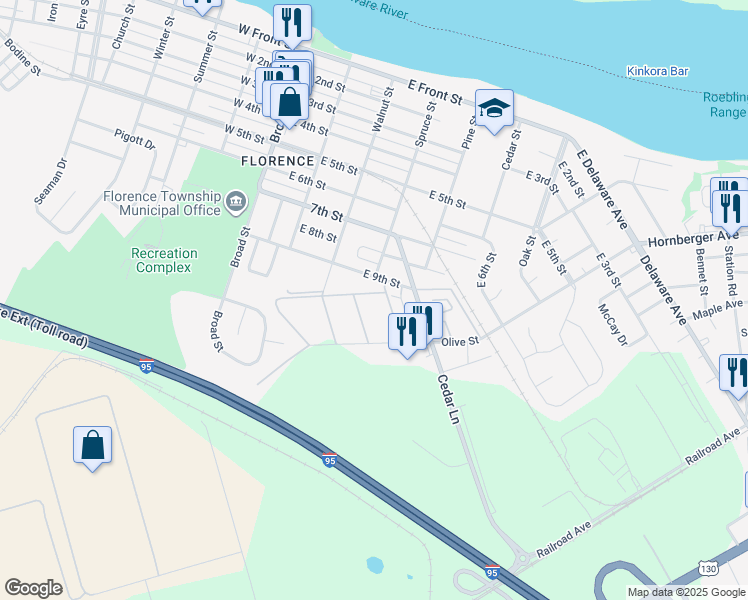 map of restaurants, bars, coffee shops, grocery stores, and more near 38 Florence Tollgate in Florence