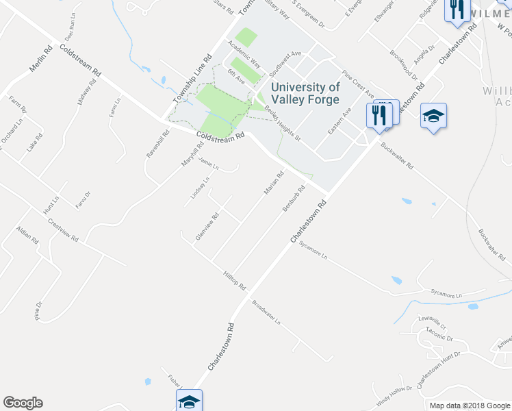 map of restaurants, bars, coffee shops, grocery stores, and more near 13 Marian Road in Phoenixville
