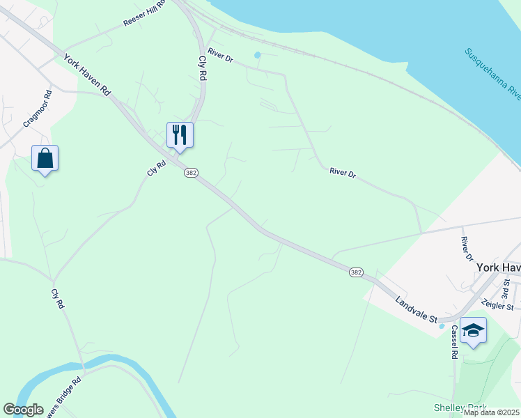 map of restaurants, bars, coffee shops, grocery stores, and more near 499 York Haven Road in York Haven