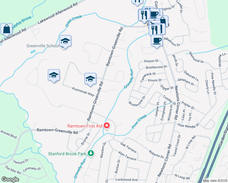 map of restaurants, bars, coffee shops, grocery stores, and more near 23 Rutgers Drive in Howell Township