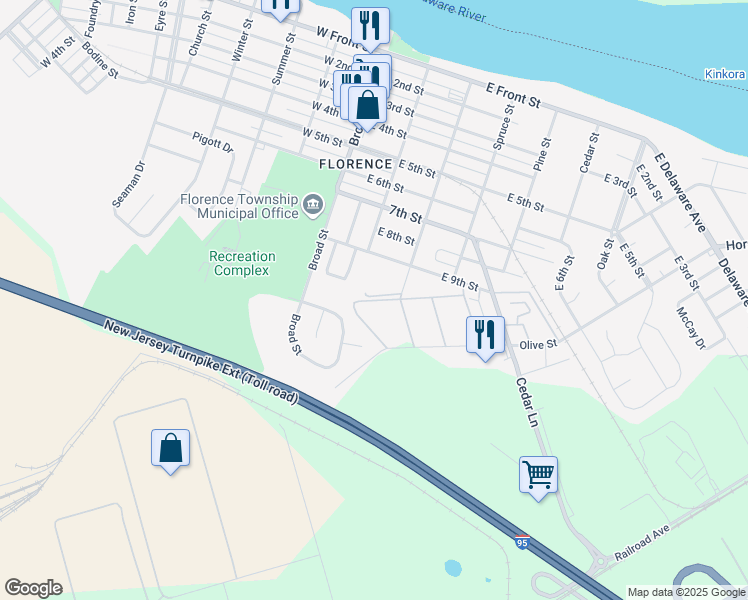 map of restaurants, bars, coffee shops, grocery stores, and more near 7 Florence Tollgate in Florence Township