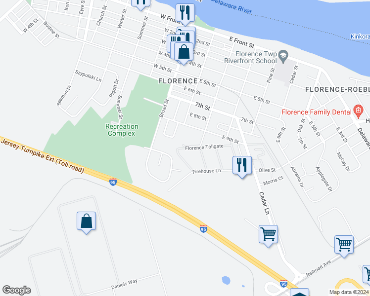 map of restaurants, bars, coffee shops, grocery stores, and more near 2 Walnut Court in Florence