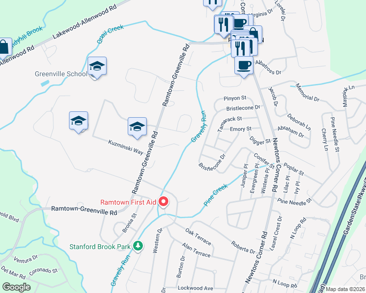 map of restaurants, bars, coffee shops, grocery stores, and more near 23 Rutgers Drive in Howell Township