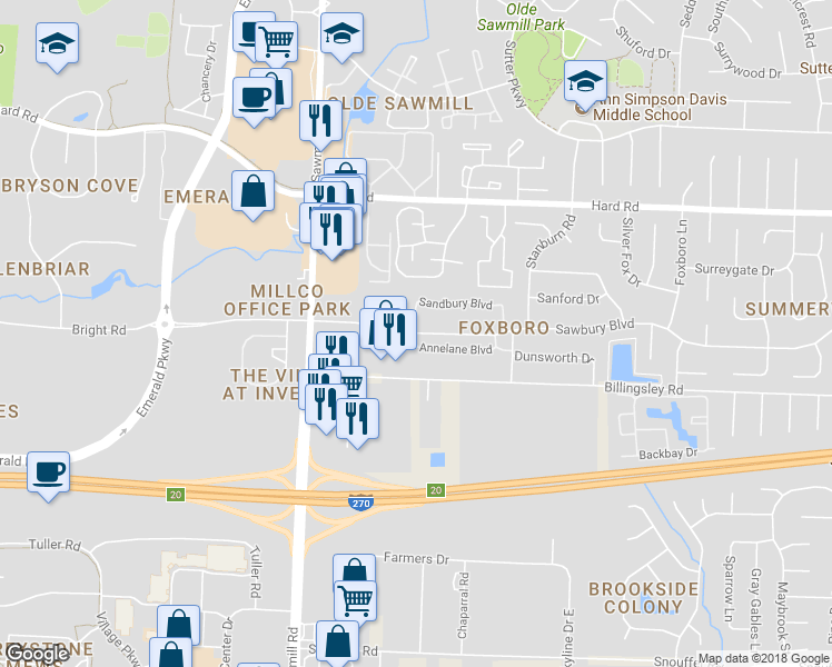 map of restaurants, bars, coffee shops, grocery stores, and more near 2659 Annelane Boulevard in Columbus
