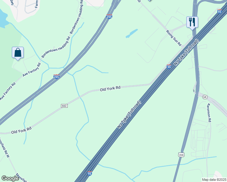map of restaurants, bars, coffee shops, grocery stores, and more near 2452 Old York Road in Bordentown