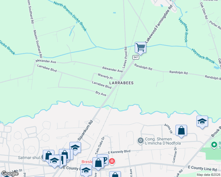 map of restaurants, bars, coffee shops, grocery stores, and more near 10 Station Place in Howell Township