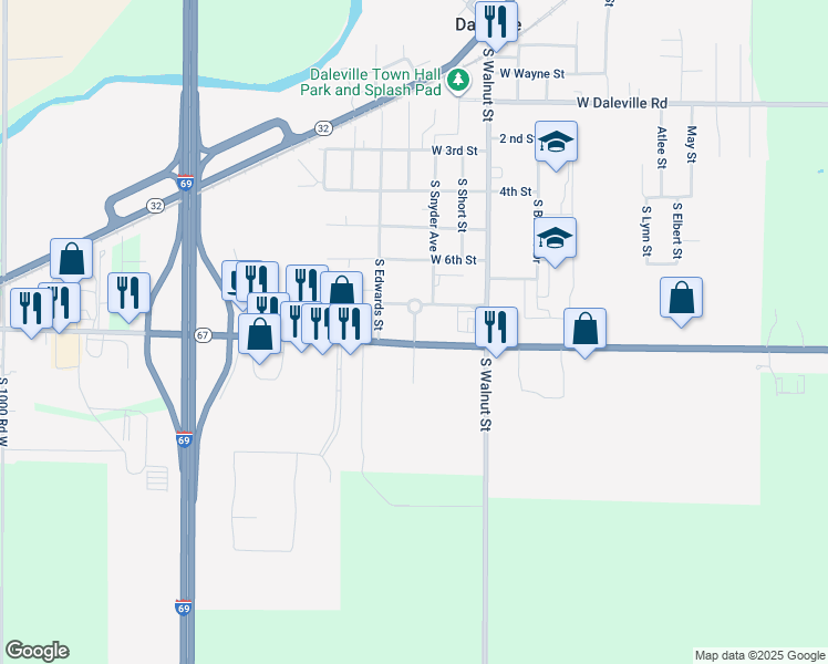 map of restaurants, bars, coffee shops, grocery stores, and more near Orchard Parkway in Daleville