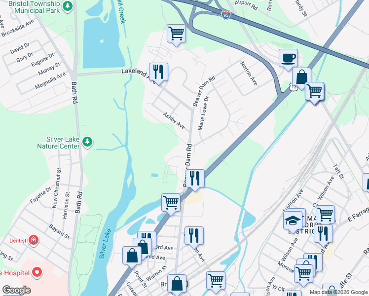 map of restaurants, bars, coffee shops, grocery stores, and more near 5001 Beaver Dam Road in Bristol