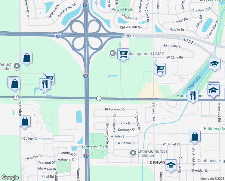 map of restaurants, bars, coffee shops, grocery stores, and more near 3302 West Springfield Avenue in Champaign