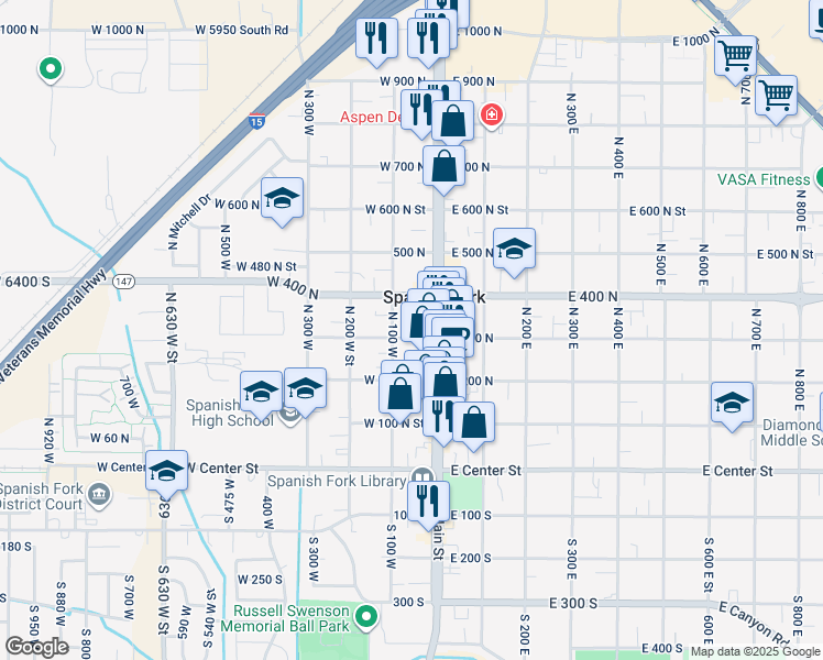 map of restaurants, bars, coffee shops, grocery stores, and more near in Spanish Fork