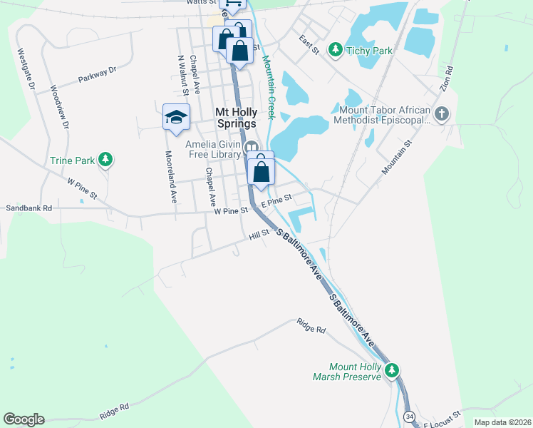map of restaurants, bars, coffee shops, grocery stores, and more near 1 South Baltimore Avenue in Mount Holly Springs