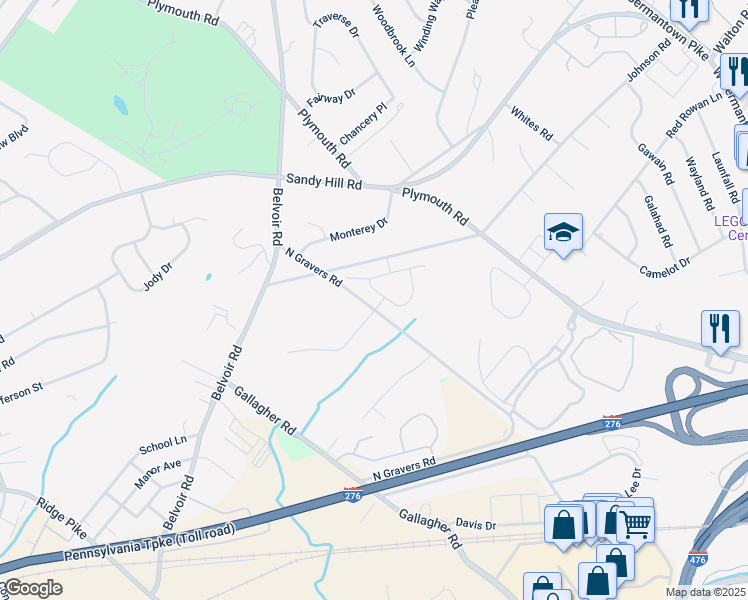 map of restaurants, bars, coffee shops, grocery stores, and more near 105 Sebastian Lane in Plymouth Meeting