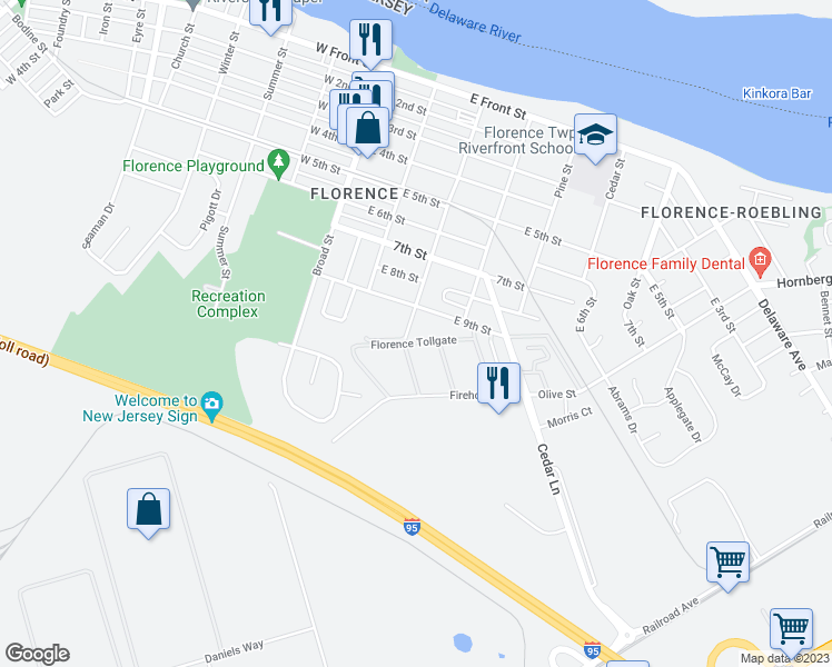 map of restaurants, bars, coffee shops, grocery stores, and more near 21 Florence Tollgate in Florence Township