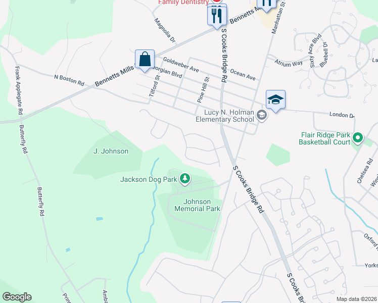 map of restaurants, bars, coffee shops, grocery stores, and more near 10 Long Bay Road in Jackson Township
