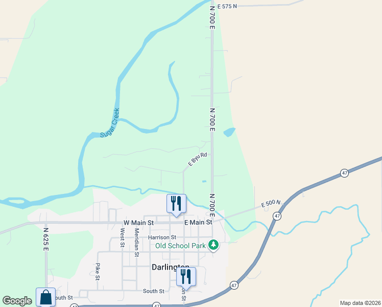map of restaurants, bars, coffee shops, grocery stores, and more near 5333 North 700 East in Darlington
