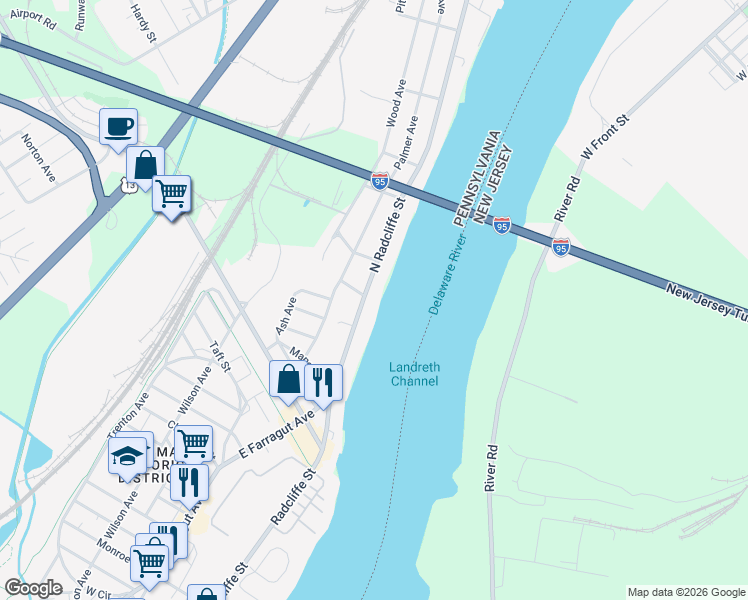 map of restaurants, bars, coffee shops, grocery stores, and more near 6502 Radcliffe Street in Bristol
