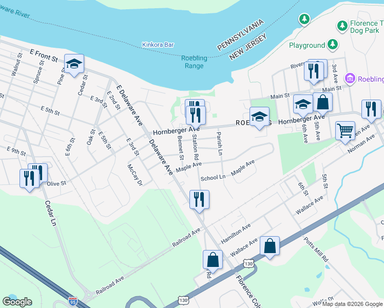 map of restaurants, bars, coffee shops, grocery stores, and more near 302 Bennet Street in Florence