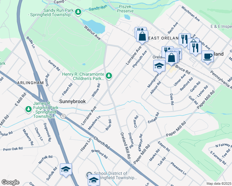map of restaurants, bars, coffee shops, grocery stores, and more near 332 Plymouth Avenue in Oreland