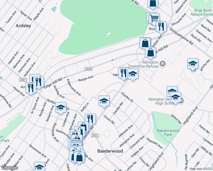 map of restaurants, bars, coffee shops, grocery stores, and more near 748 Castlewood Road in Glenside
