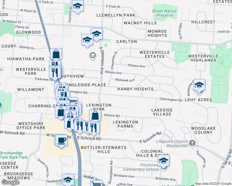 map of restaurants, bars, coffee shops, grocery stores, and more near 212 Cherrington Road in Westerville