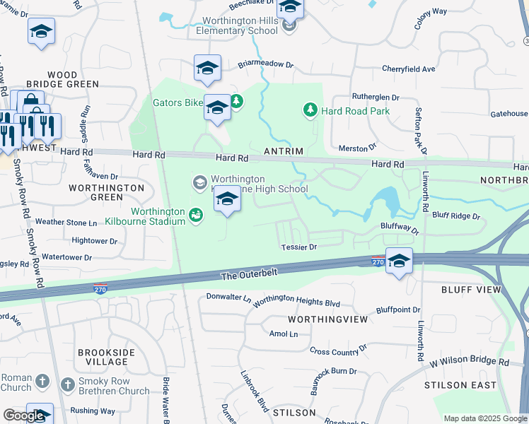 map of restaurants, bars, coffee shops, grocery stores, and more near 1319 Donahey Street in Columbus