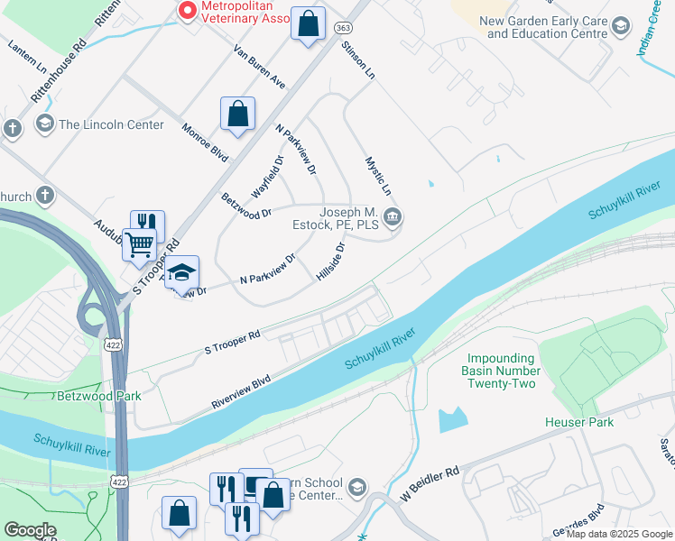 map of restaurants, bars, coffee shops, grocery stores, and more near 2439 Hillside Drive in Eagleville
