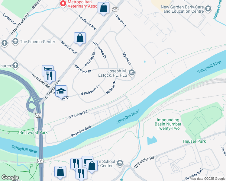 map of restaurants, bars, coffee shops, grocery stores, and more near 2439 Hillside Drive in Eagleville