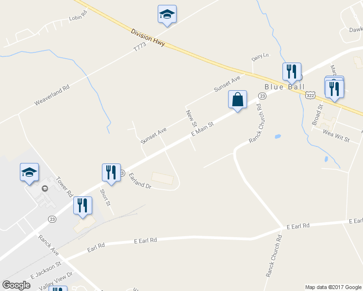 map of restaurants, bars, coffee shops, grocery stores, and more near 996 East Main Street in New Holland