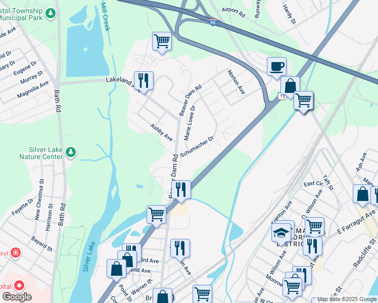 map of restaurants, bars, coffee shops, grocery stores, and more near 1206 Schumacher Dr in Bristol
