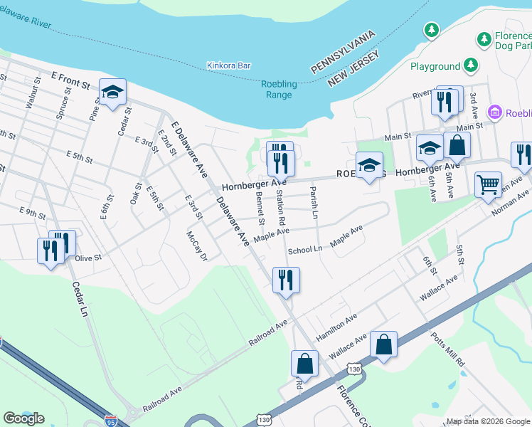 map of restaurants, bars, coffee shops, grocery stores, and more near 302 Bennet Street in Florence