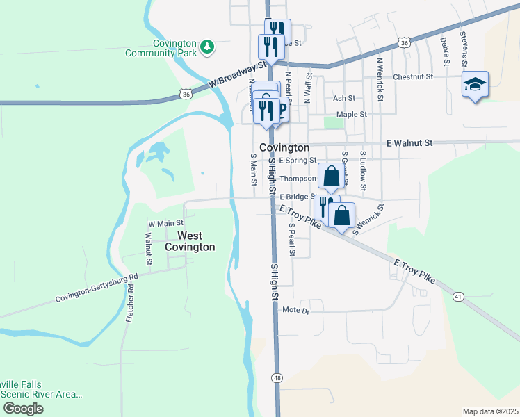 map of restaurants, bars, coffee shops, grocery stores, and more near 22 West Dodd Street in Covington