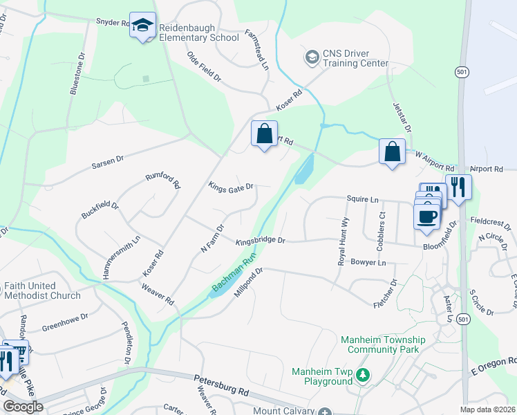map of restaurants, bars, coffee shops, grocery stores, and more near 314 North Farm Drive in Lititz