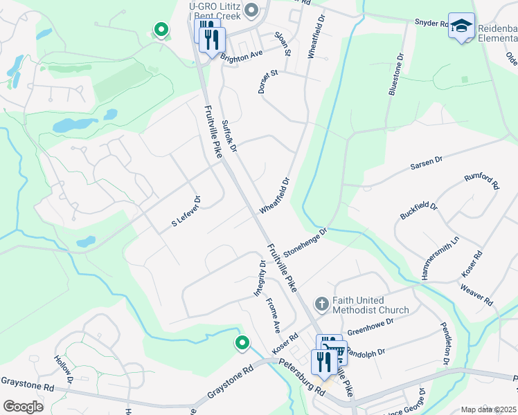 map of restaurants, bars, coffee shops, grocery stores, and more near 1195 Suffolk Drive in Lititz