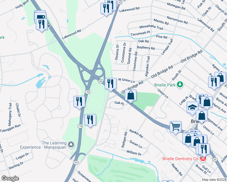 map of restaurants, bars, coffee shops, grocery stores, and more near 4109 New Jersey 35 in Manasquan