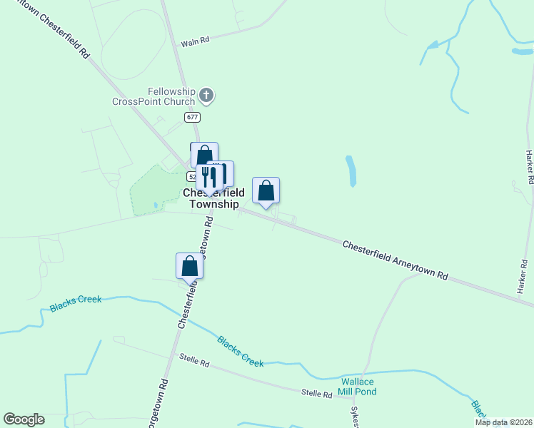 map of restaurants, bars, coffee shops, grocery stores, and more near 615 Chesterfield Arneytown Road in Burlington County