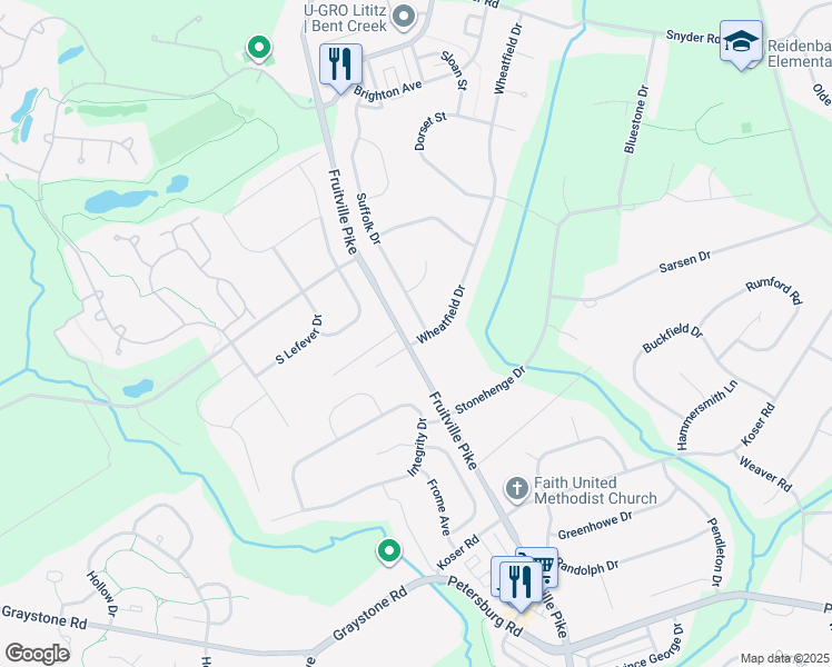 map of restaurants, bars, coffee shops, grocery stores, and more near 1195 Suffolk Drive in Lititz