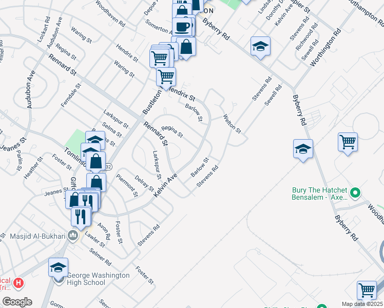 map of restaurants, bars, coffee shops, grocery stores, and more near 11623 Kelvin Avenue in Philadelphia