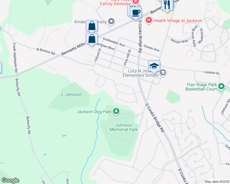 map of restaurants, bars, coffee shops, grocery stores, and more near 35 Muirfield Road in Jackson Township