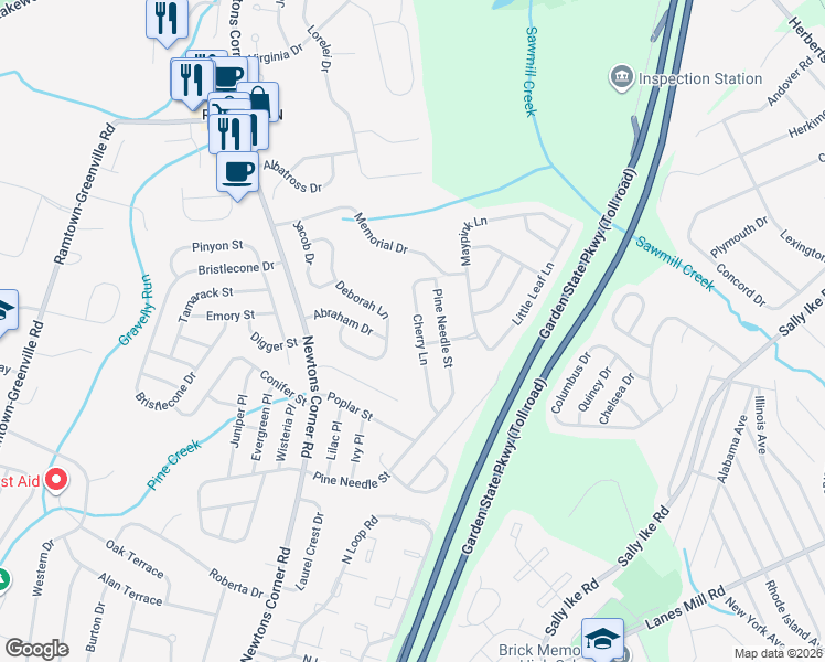 map of restaurants, bars, coffee shops, grocery stores, and more near 26 Cherry Lane in Howell Township
