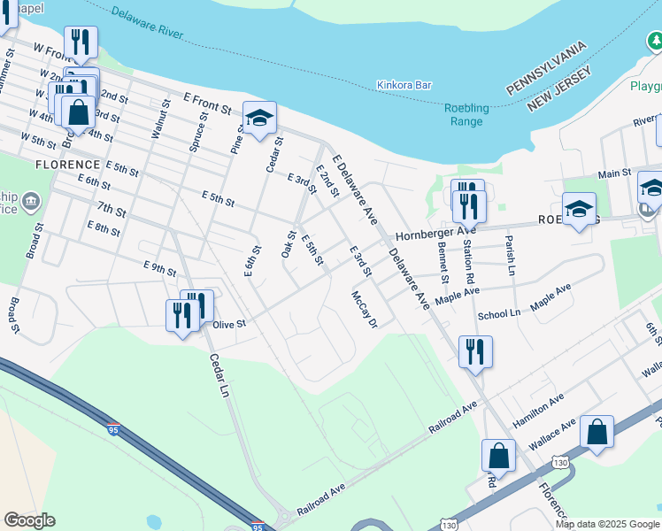 map of restaurants, bars, coffee shops, grocery stores, and more near 809 Olive Street in Florence