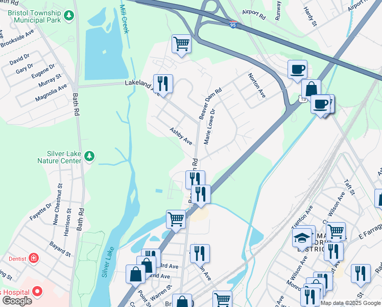 map of restaurants, bars, coffee shops, grocery stores, and more near 5001 Beaver Dam Road in Bristol