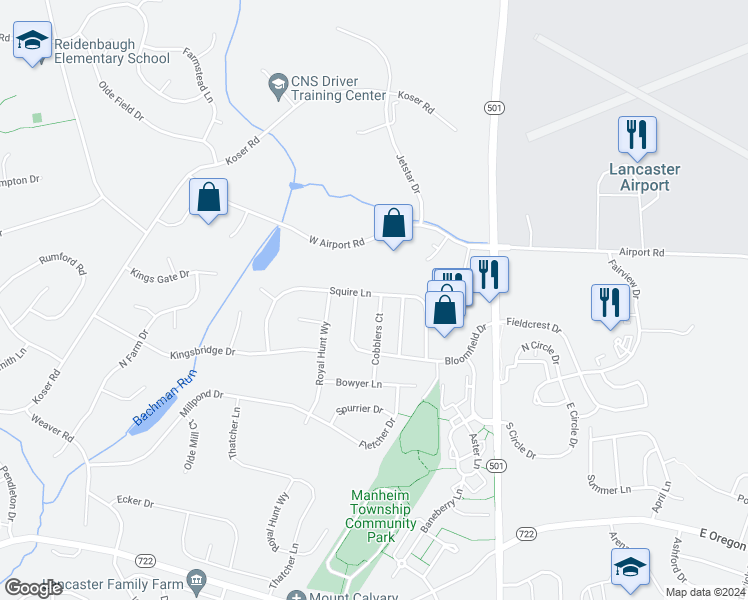 map of restaurants, bars, coffee shops, grocery stores, and more near 328 Cobblers Court in Lititz
