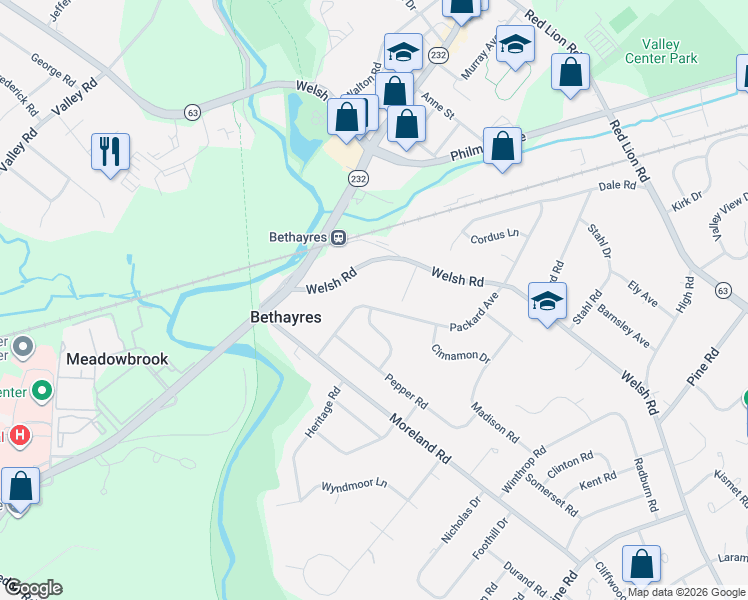 map of restaurants, bars, coffee shops, grocery stores, and more near 2088 Packard Avenue in Montgomery County
