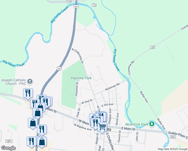map of restaurants, bars, coffee shops, grocery stores, and more near 344 North Chillicothe Street in Plain City
