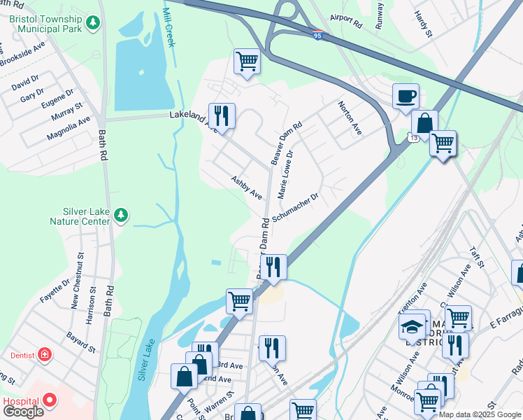 map of restaurants, bars, coffee shops, grocery stores, and more near 5001 Beaver Dam Road in Bristol
