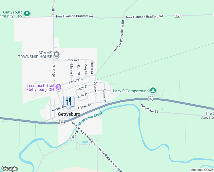 map of restaurants, bars, coffee shops, grocery stores, and more near Auld Street in Bradford