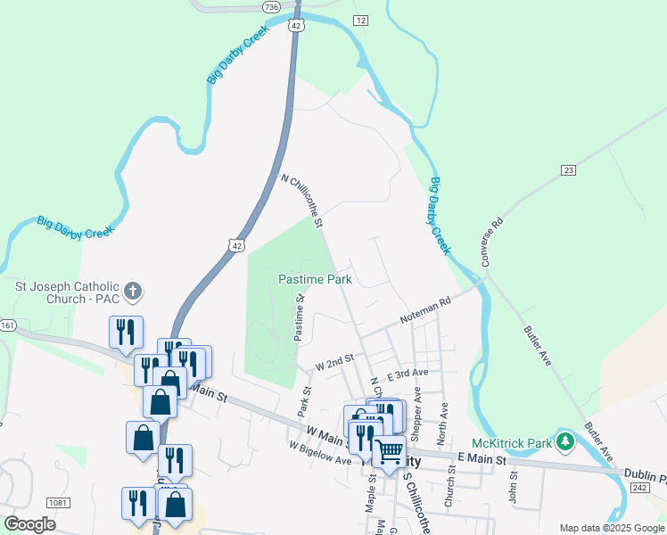 map of restaurants, bars, coffee shops, grocery stores, and more near 344 North Chillicothe Street in Plain City