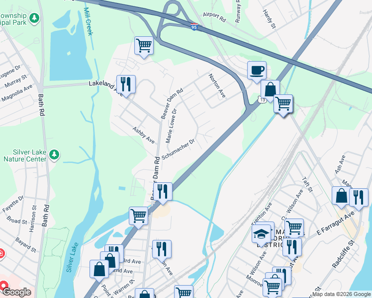 map of restaurants, bars, coffee shops, grocery stores, and more near 5500 Schumacher Drive in Bristol