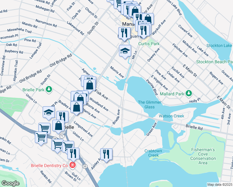 map of restaurants, bars, coffee shops, grocery stores, and more near 500 Magnolia Avenue in Brielle